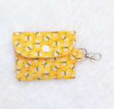 Happy buzzing bee with glitter wings print Card Holder, Keychain Wallet, Coin Purse, Key Wallet Zipper Pouch, Earbud Lip Balm Holder, Small Wallet.