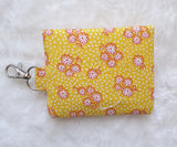 Yellow with white flowers print Card Holder, Coin Purse, Key Wallet Pouch.