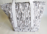 Feather Gold  print tote bag, cotton bag, reusable grocery bag, knitting project bag.