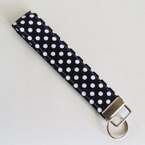 Black and white polka dot Fabric Keychain, Key Fob Wristlet, Key Fob Keychain, Key Wrist Strap.