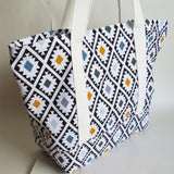 Diamond print tote bag, cotton bag, reusable grocery bag, knitting project bag.