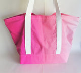 Pink ombre gradient print tote bag, cotton bag, reusable grocery bag.