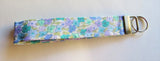 Blue and purple floral print Fabric Keychain, Key Fob Wristlet, Key Fob Keychain, Key Wrist Strap.