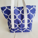 Purple Trellis print tote bag, cotton bag, reusable grocery bag, knitting project bag