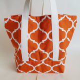 Orange Trellis print tote bag, cotton bag, reusable grocery bag, Green Market bag