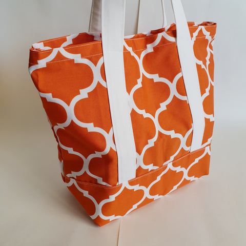 Orange Trellis print tote bag, cotton bag, reusable grocery bag, Green Market bag