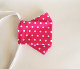 Pink polka dot with white lining face mask, three layers, thick weave cotton fabric.