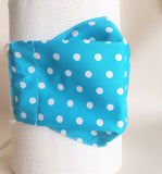 Turquoise blue polka dot with white lining face mask, three layers, thick weave cotton fabric.