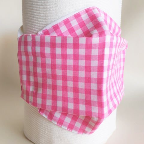 Pink gingham and white face mask