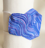 Blue and purple waves with white lining face mask, three layers, thick weave cotton fabric.