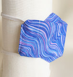 Blue and purple waves with white lining face mask, three layers, thick weave cotton fabric.