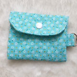 Mint green with white flowers with glitter dots print Card Holder, Coin Purse, Key Wallet Pouch.