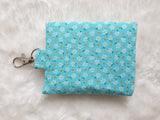 Mint green with white flowers with glitter dots print Card Holder, Coin Purse, Key Wallet Pouch.