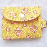 Yellow with white flowers print Card Holder, Coin Purse, Key Wallet Pouch.