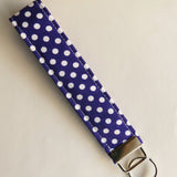 Purple polka dot Fabric Keychain, Key Fob Wristlet, Key Fob Keychain, Key Wrist Strap.
