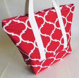 Red Trellis print tote bag, cotton bag, reusable grocery bag.