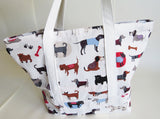 Cute Dog print tote bag, cotton bag, reusable grocery bag, knitting project bag.