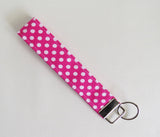 Pink and white polka dot Fabric Keychain, Key Fob Wristlet, Key Fob Keychain, Key Wrist Strap.