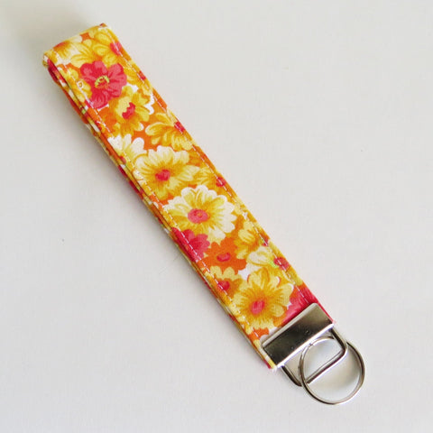 yellow flowers key fob and wristlet