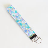 Blue and purple floral print Fabric Keychain, Key Fob Wristlet, Key Fob Keychain, Key Wrist Strap.