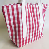 Red Gingham tote bag, cotton bag, reusable grocery bag, Green Market bag.