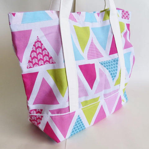 Pink triangle tote bag, cotton bag, reusable grocery bag, Green Market bag