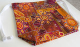 Orange Australian aboriginal art print cotton drawstring bag or knitting project bag.