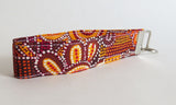 Orange Australian Aboriginal art print Fabric Keychain, Key Fob Wristlet Strap.