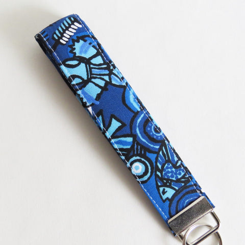 Blue Aboriginal art print Fabric Keychain, Key Fob Wristlet, Key Fob Keychain, Key Wrist Strap.