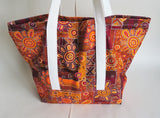 Orange Australian Aboriginal Art print tote bag, cotton bag, reusable grocery bag.