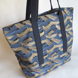 Black and gold print tote bag, cotton bag, reusable grocery bag, knitting project bag.