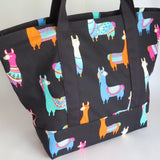 Llama print tote bag, cotton bag, reusable grocery bag.