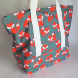 Fox print tote bag, cotton bag, reusable grocery bag.