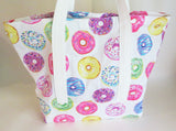 Donuts print tote, tote bag, handmade bag, cotton bag, reusable grocery bag.