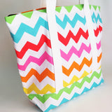 Colourful Chevron tote bag, cotton bag, reusable grocery bag, knitting project bag.