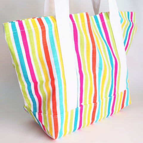 Colorful Stripes tote bag, cotton bag, reusable grocery bag, knitting project bag.