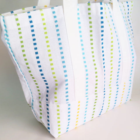 Colorful stripes tote bag, cotton bag, reusable grocery bag, Green Market bag.