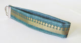 Indian Green Zari gold thread Fabric Keychain or Key Fob Wristlet.