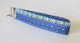 Indian Blue Chevron Kalamkari print Fabric Keychain or Key Fob Wristlet.