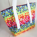 Rainbow triangles print tote bag, cotton bag, reusable grocery bag, knitting project bag.