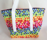 Rainbow triangles print tote bag, cotton bag, reusable grocery bag, knitting project bag.