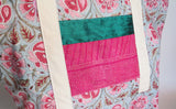 Indian Kalamkari block print, hand embroidered, raw silk print tote bag.
