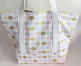 Baby pink grey and gold print tote bag, cotton bag, reusable grocery bag.