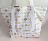 Baby pink grey and gold print tote bag, cotton bag, reusable grocery bag.