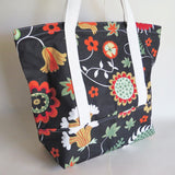 Beautiful floral print tote bag, cotton bag, reusable grocery bag, knitting project bag.