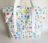 Science Chemistry print tote bag, cotton bag, reusable grocery bag, knitting project bag.