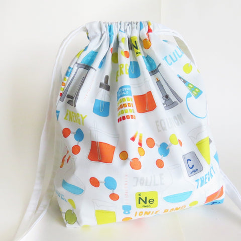 Science Chemistry print cotton drawstring bag or knitting project bag.