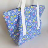 Blue floral  print tote bag, cotton bag, reusable grocery bag.