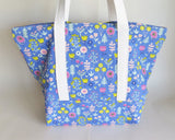 Blue floral  print tote bag, cotton bag, reusable grocery bag.