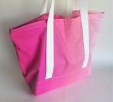 Pink ombre gradient print tote bag, cotton bag, reusable grocery bag.
